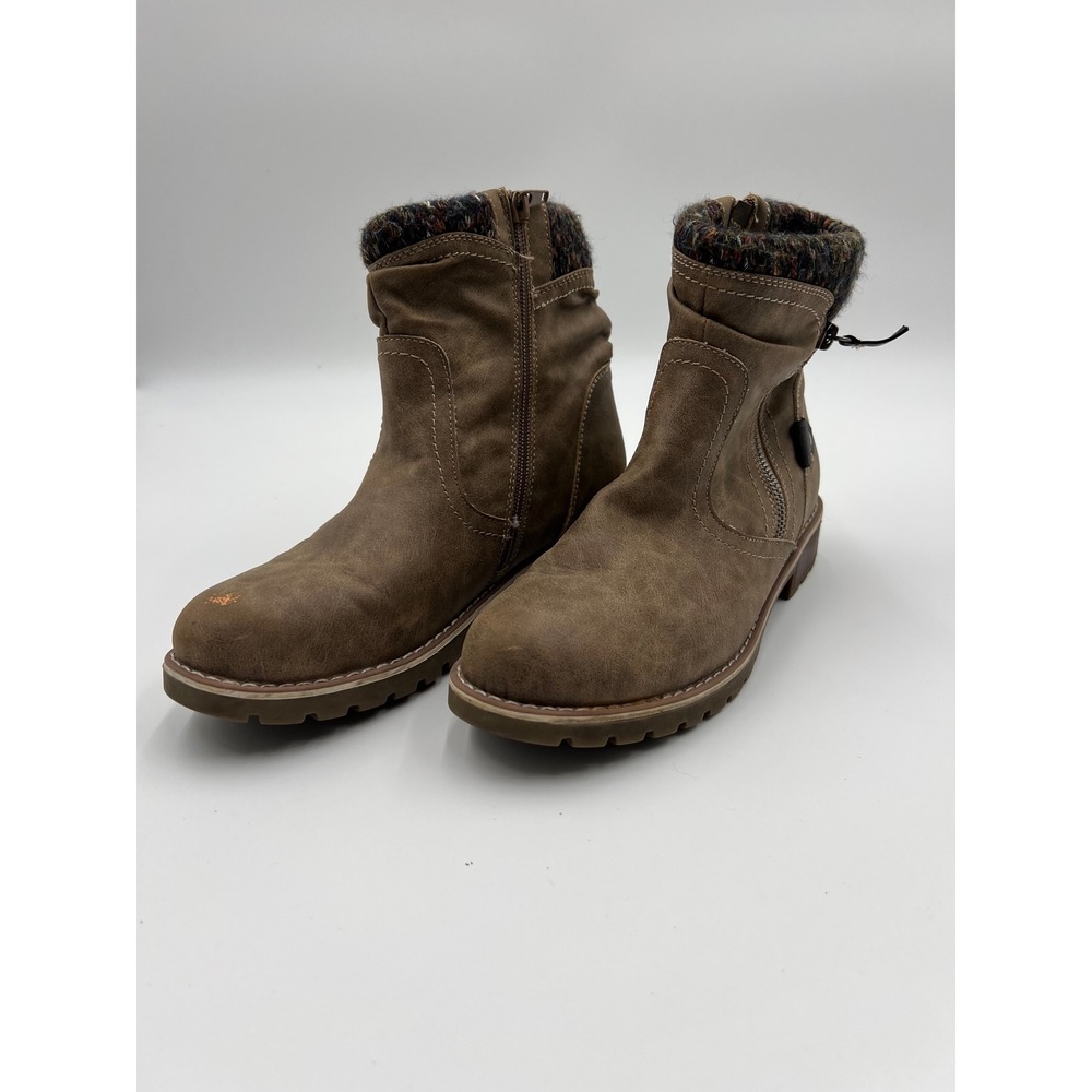 Patrizia by Spring Step Brown Ankle Boots Knit Cuff Size 9 Women Side Zip